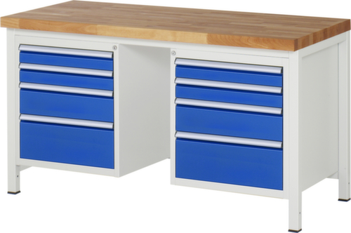 RAU Établi à hauteur réglable Serie 8000, 8 tiroirs, RAL7035 gris clair/RAL5010 bleu gentiane