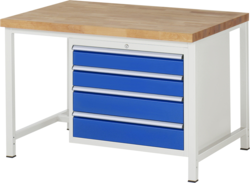 RAU Établi à hauteur réglable Serie 8000, 4 tiroirs, RAL7035 gris clair/RAL5010 bleu gentiane