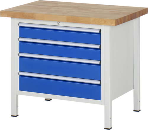 RAU Établi à hauteur réglable Serie 8000, 4 tiroirs, RAL7035 gris clair/RAL5010 bleu gentiane
