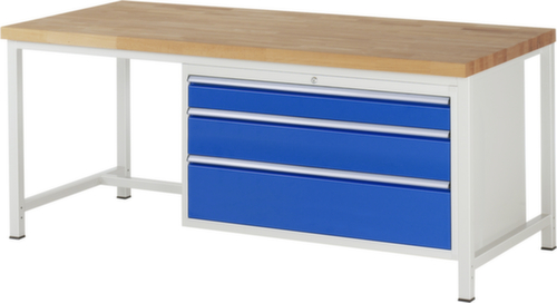RAU Établi à hauteur réglable Serie 8000, 3 tiroirs, RAL7035 gris clair/RAL5010 bleu gentiane