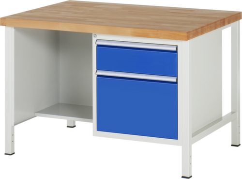 RAU Établi à hauteur réglable Serie 8000, 2 tiroirs, RAL7035 gris clair/RAL5010 bleu gentiane