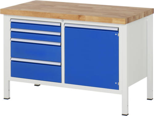 RAU Établi à hauteur réglable Serie 8000, 4 tiroirs, 1 armoire, RAL7035 gris clair/RAL5010 bleu gentiane
