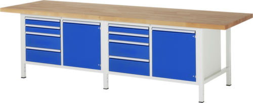 RAU Établi à hauteur réglable Serie 8000, 8 tiroirs, 2 armoires, RAL7035 gris clair/RAL5010 bleu gentiane