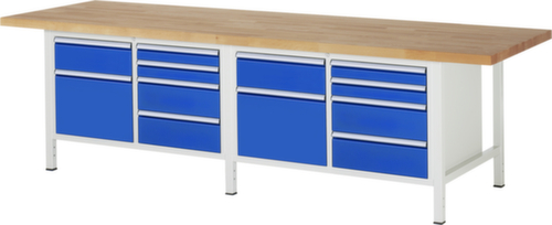 RAU Établi à hauteur réglable Serie 8000, 10 tiroirs, RAL7035 gris clair/RAL5010 bleu gentiane
