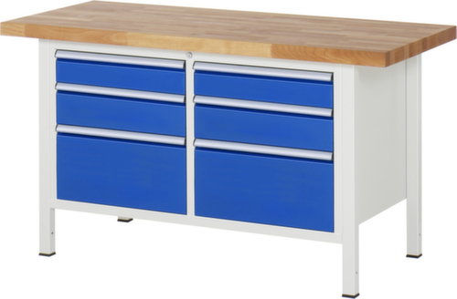 RAU Établi à hauteur réglable Serie 8000, 6 tiroirs, RAL7035 gris clair/RAL5010 bleu gentiane