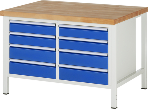 RAU Établi à hauteur réglable Serie 8000, 8 tiroirs, RAL7035 gris clair/RAL5010 bleu gentiane