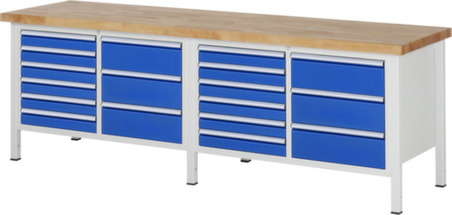 RAU Établi à hauteur réglable Serie 8000, 18 tiroirs, RAL7035 gris clair/RAL5010 bleu gentiane