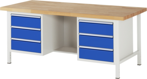 RAU Établi à hauteur réglable Serie 8000, 6 tiroirs, RAL7035 gris clair/RAL5010 bleu gentiane