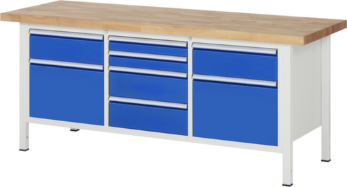 RAU Établi à hauteur réglable Serie 8000, 8 tiroirs, RAL7035 gris clair/RAL5010 bleu gentiane