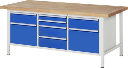 RAU Établi à hauteur réglable Serie 8000, 8 tiroirs, RAL7035 gris clair/RAL5010 bleu gentiane