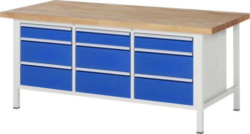 RAU Établi à hauteur réglable Serie 8000, 9 tiroirs, RAL7035 gris clair/RAL5010 bleu gentiane