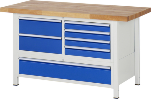 RAU Établi à hauteur réglable Serie 8000, 7 tiroirs, RAL7035 gris clair/RAL5010 bleu gentiane
