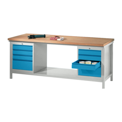 PAVOY Établi avec différents soubassements, 8 tiroirs, 1 tablette