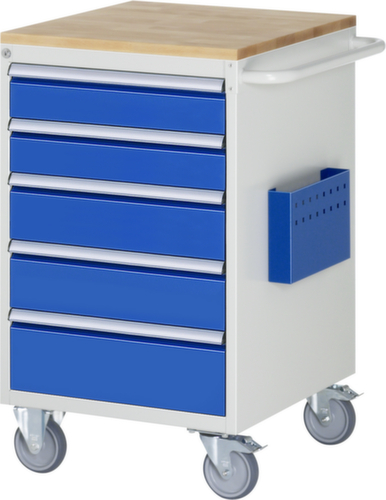 RAU Établi mobile Serie 7000, 5 tiroirs, 1 pochette pour documents, 1 barre de poussée, RAL7035 gris clair/RAL5010 bleu gentiane