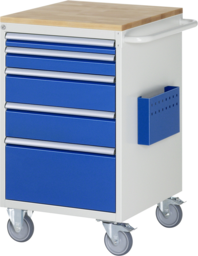 RAU Établi mobile Serie 7000, 5 tiroirs, 1 pochette pour documents, 1 barre de poussée, RAL7035 gris clair/RAL5010 bleu gentiane