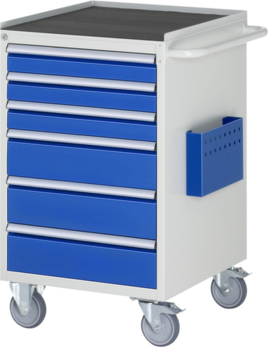 RAU Établi mobile Serie 7000, 6 tiroirs, 1 pochette pour documents, 1 barre de poussée, RAL7035 gris clair/RAL5010 bleu gentiane