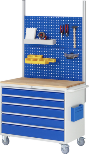 RAU Établi mobile Serie 7000, 5 tiroirs, 1 pochette pour documents, 1 barre de poussée, RAL7035 gris clair/RAL5010 bleu gentiane