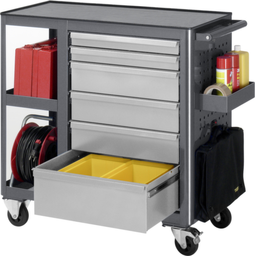 RAU Établi mobile Basic 6010, 6 tiroirs, 2 tablettes, 1 plaque perforée, anthracite/RAL7035 gris clair