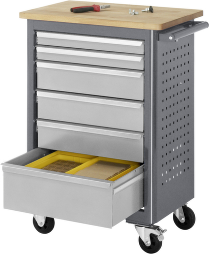 RAU Établi mobile Basic 6030, 6 tiroirs, 1 plaque perforée, anthracite/RAL7035 gris clair