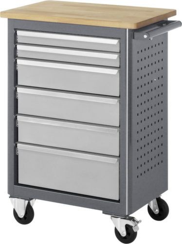 RAU Établi mobile Basic 6030, 6 tiroirs, 1 plaque perforée, anthracite/RAL7035 gris clair