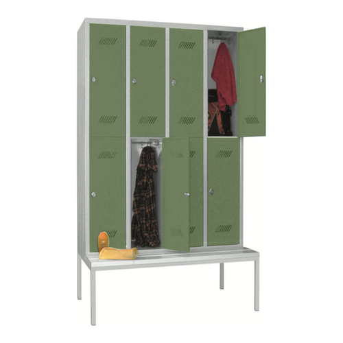 PAVOY Armoire vestiaire à deux niveaux Basis avec banc + 4x2 compartiments, largeur de compartiment 300 mm