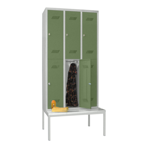 PAVOY Armoire vestiaire à deux niveaux Basis avec banc + 3x2 compartiments, largeur de compartiment 300 mm