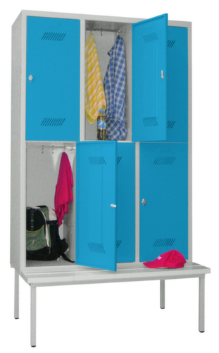PAVOY Armoire vestiaire à deux niveaux Basis avec banc + 3x2 compartiments, largeur de compartiment 400 mm