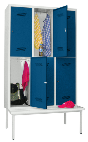 PAVOY Armoire vestiaire à deux niveaux Basis avec banc + 3x2 compartiments, largeur de compartiment 400 mm