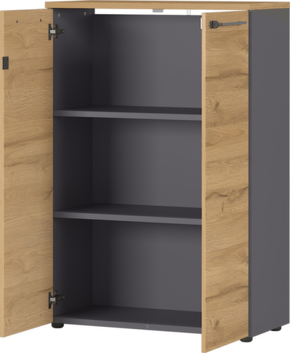 Armoire de classement GW-AGENDA, 3 hauteurs des classeurs, gris graphite/chêne Grandson/chêne Grandson