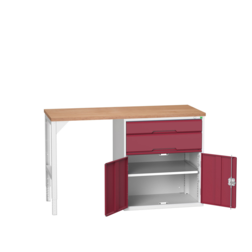 bott Établi verso, 2 tiroirs, 1 armoire, RAL7035 gris clair/RAL3004 rouge pourpre