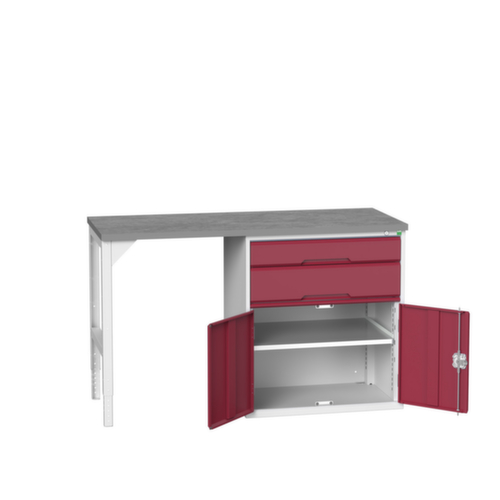 bott Établi verso, 2 tiroirs, 1 armoire, RAL7035 gris clair/RAL3004 rouge pourpre