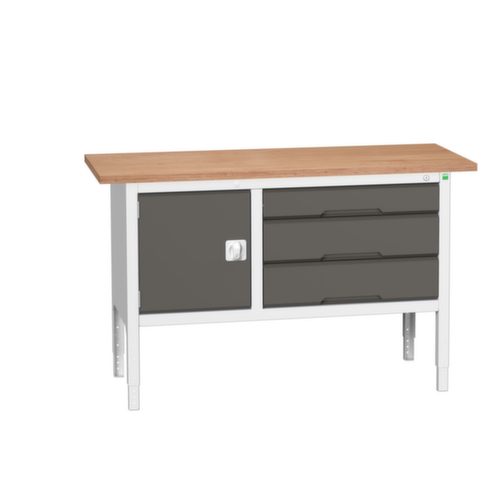 bott bloc établi à hauteur réglable verso, 3 tiroirs, 1 armoire, RAL7035 gris clair/RAL7016 gris anthracite