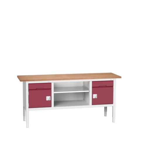 bott bloc établi à hauteur réglable verso, 2 tiroirs, 2 armoires, 1 tablette, RAL7035 gris clair/RAL3004 rouge pourpre