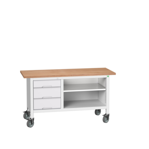 bott Bloc établi mobile verso, 3 tiroirs, 1 tablette, RAL7035 gris clair/RAL7035 gris clair