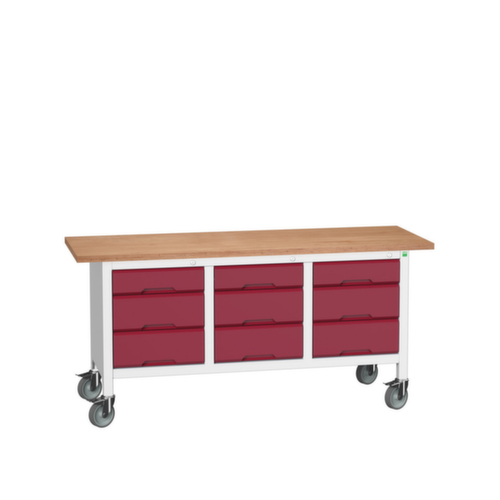 bott Bloc établi mobile verso, 9 tiroirs, RAL7035 gris clair/RAL3004 rouge pourpre