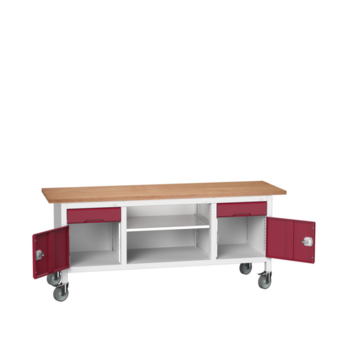 bott Bloc établi mobile verso, 2 tiroirs, 2 armoires, 1 tablette, RAL7035 gris clair/RAL3004 rouge pourpre