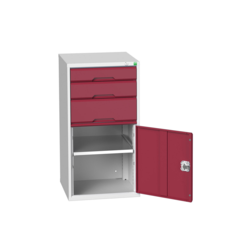 bott armoire à tiroirs verso avec porte battante, 3 tiroir(s), RAL7035 gris clair/RAL3004 rouge pourpre