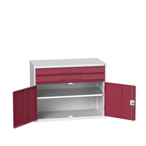 bott armoire à tiroirs verso avec porte battante, 2 tiroir(s), RAL7035 gris clair/RAL3004 rouge pourpre