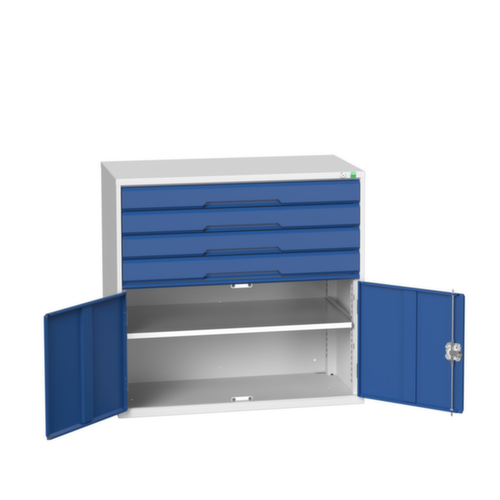 bott armoire à tiroirs verso avec porte battante, 4 tiroir(s), RAL7035 gris clair/RAL5010 bleu gentiane