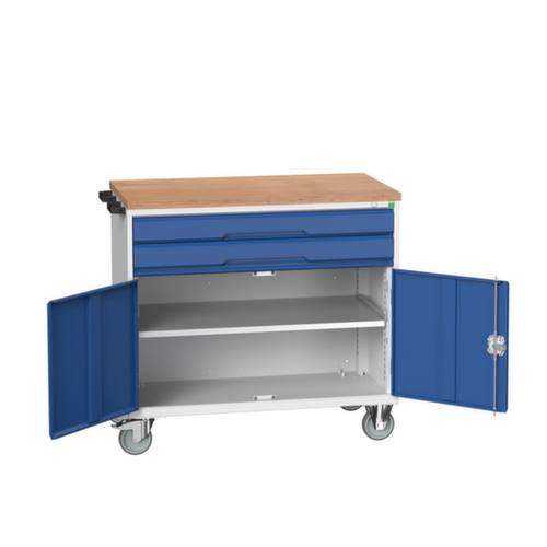 bott Chariot à outils verso, 2 tiroirs, 1 armoire, RAL7035 gris clair/RAL5010 bleu gentiane