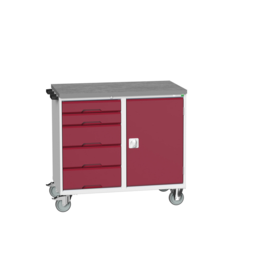 bott poste de travail mobile verso, 5 tiroirs, 1 armoire, RAL7035 gris clair/RAL3004 rouge pourpre