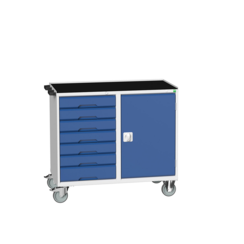 bott poste de travail mobile verso, 7 tiroirs, 1 armoire, RAL7035 gris clair/RAL5010 bleu gentiane