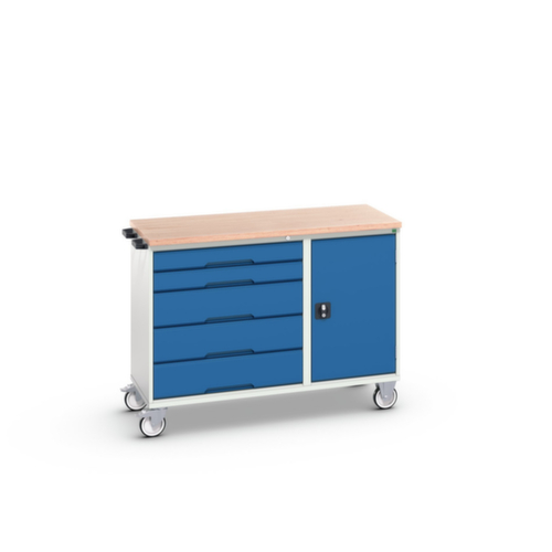 bott poste de travail mobile verso, 5 tiroirs, 1 armoire, RAL7035 gris clair/RAL5010 bleu gentiane