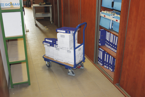 VARIOfit Chariot pliant à barre de poussée avec zone de chargement en bois, force 250 kg, TPE bandage