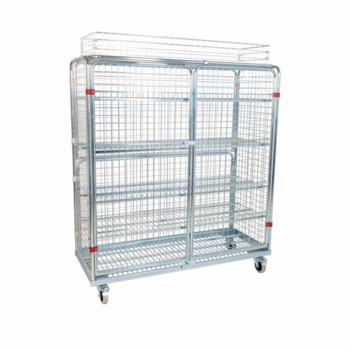 bac sur roulettes avec parois grillagées et tablettes, force 500 kg, longueur x largeur 620 x 1500 mm