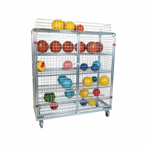 bac sur roulettes avec parois grillagées et tablettes, force 500 kg, longueur x largeur 620 x 1500 mm