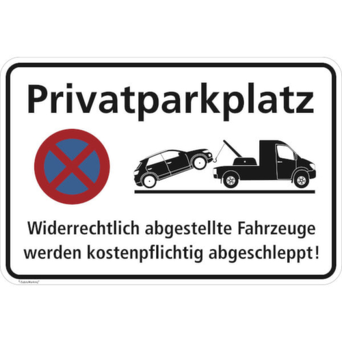panneau indicateur SafetyMarking®, « Parking privé - Les véhicules en infraction
Défense de s'arrêter »