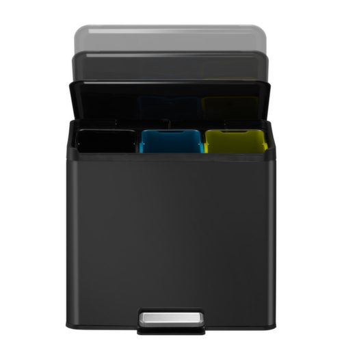 Poubelle à pédale EKO avec revêtement résistant aux traces de doigts, capacité 3 x 9 l