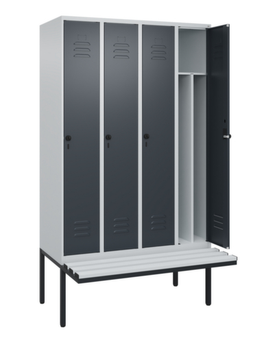 C+P Armoire vestiaire avec banc Classic Plus pour une séparation en noir et blanc, largeur de compartiment 300 mm