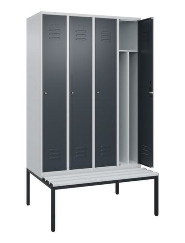 C+P Armoire vestiaire avec banc Classic Plus pour une séparation en noir et blanc, largeur de compartiment 300 mm